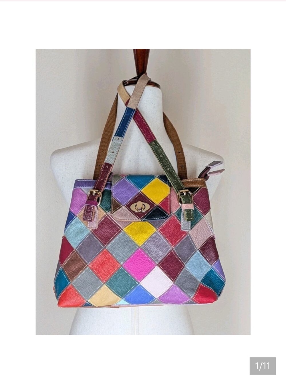 Multi-Color Patchwork Genuine Leather Tote Bag - Women. EUC -Statement Bag-🎀